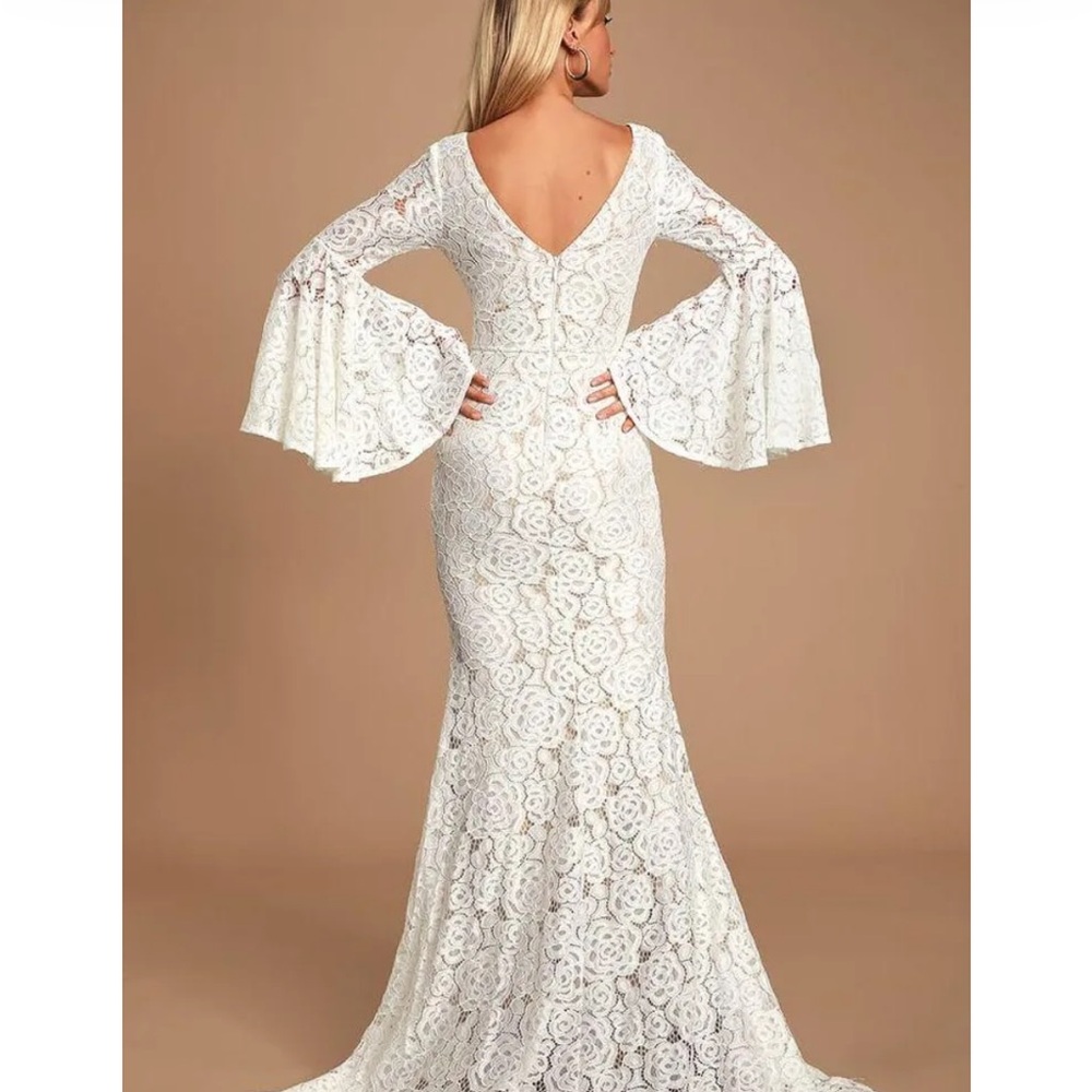 Cream lace prom dress